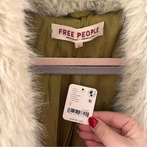 NWT Free People Shoreditch Faux Fur Maxi Top Coat Pistachio - Picture 6 of 7